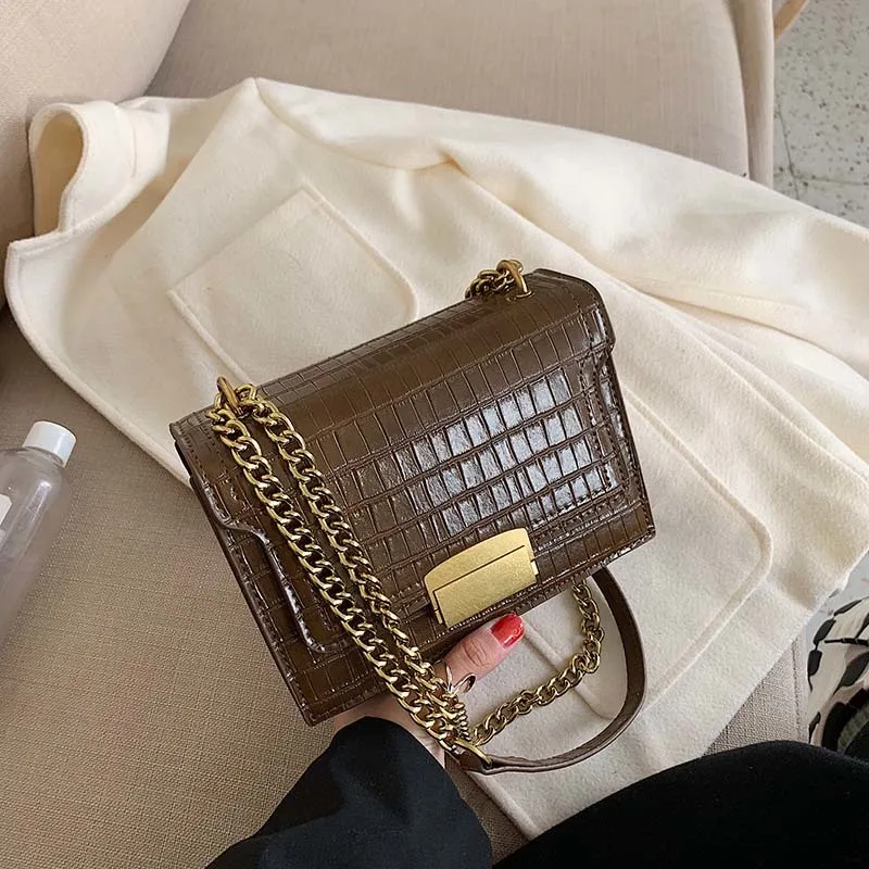 Модные женские простые однотонные сумки на плечо с каменным узором застежка для сумки Сумка для телефона с кнопкой Bolso Bandolera Mujer - Цвет: coffee