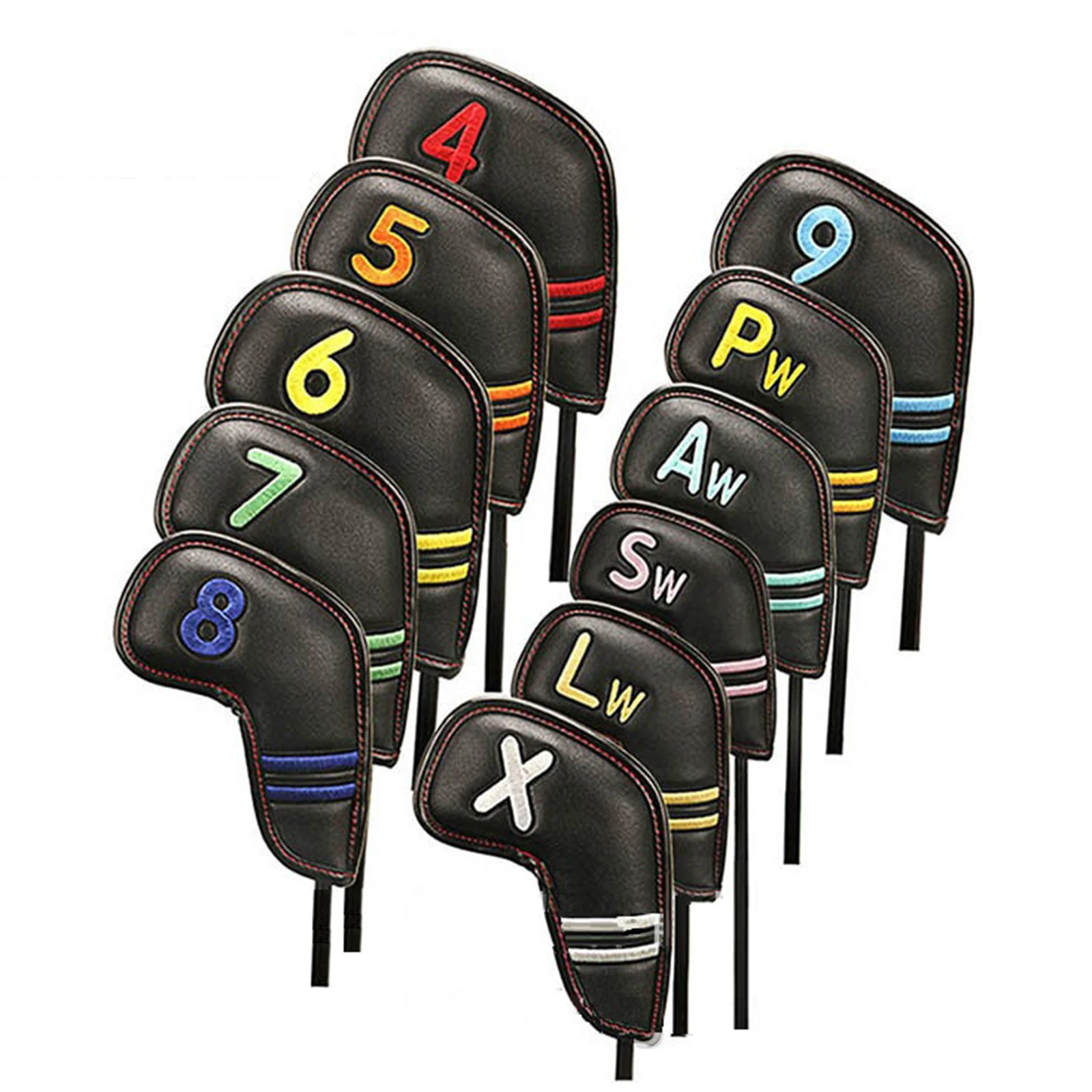 11Pcs Magnetic Golf Iron Headcover PU Irons Head Cover Protector Club Case