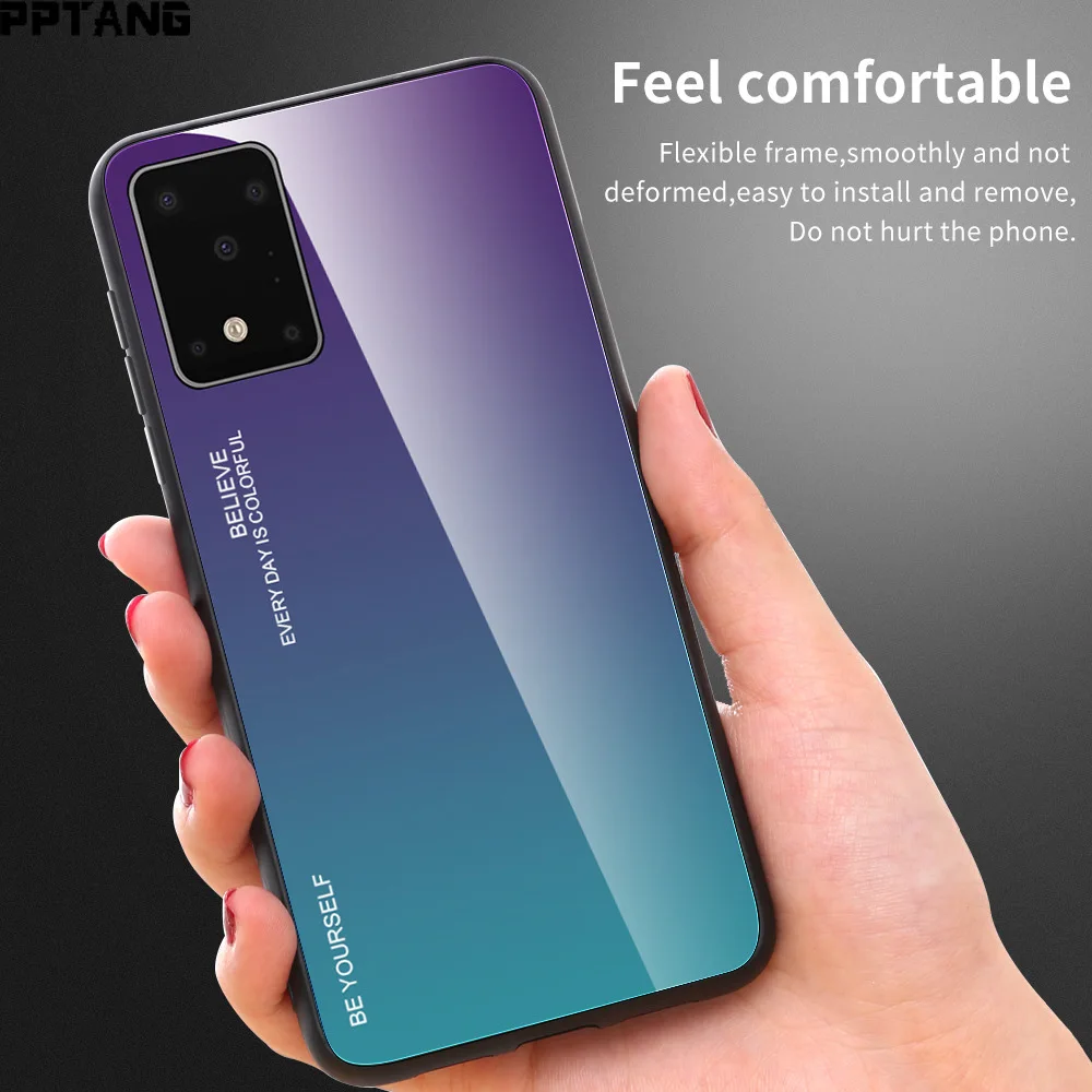 

PPTANG Luxury Gradient Phone Case For Samsung Galaxy S20 S20 Plus Tempered Glass Back Cover For Samsung galaxy A51 A71 S20Ultra
