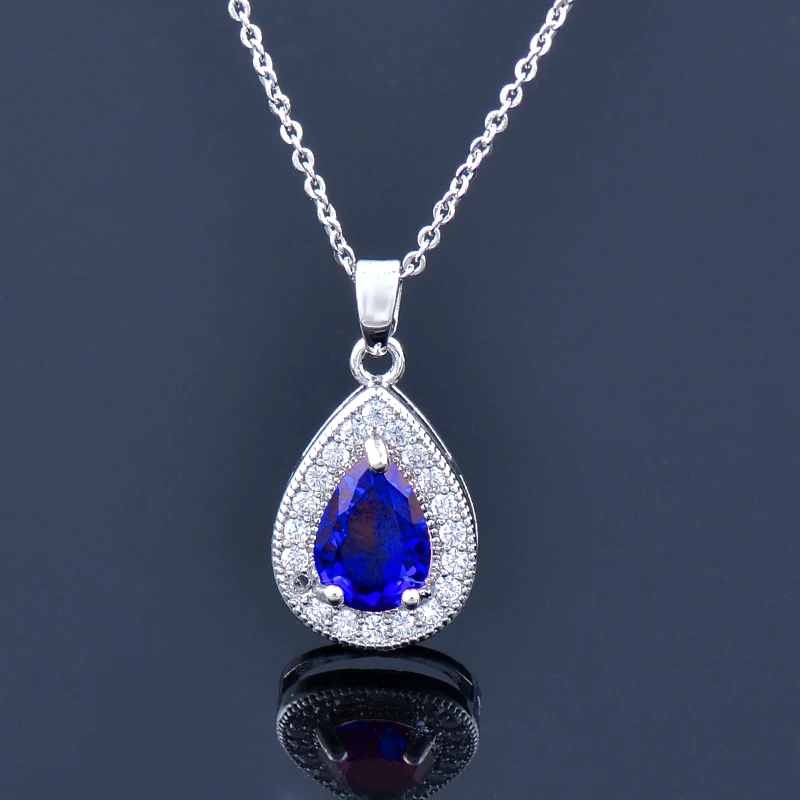 KIOOZOL Red Blue Green White Crystal Teardrop Pendant Silver Color Choker Necklace Classic Ladies Jewelry 2021 Trend 159 KO3 | Украшения и