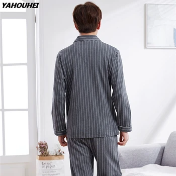

Casual Striped 100% Cotton Pajama Sets For Men 2019 Autumn Winter Long Sleeve Pyjama Sleepwear Male Lounge Homewear Home Clothes