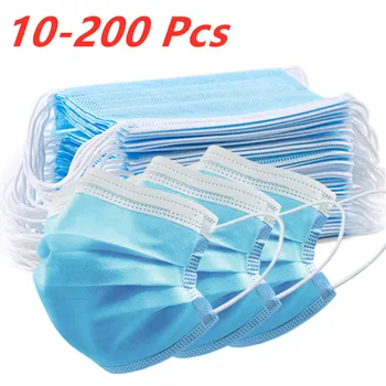 

1-200pcs Mouth Face Masks Anti Pollution Dust Mouth Caps 3-Layer Disposable Meltblown Cloth Breathing Mask Mascarillas In stock！