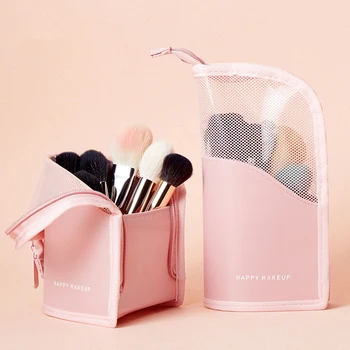 

New Zipper Black Travel Makeup Brush Bag Empty Organizer Pouch Pocket Holder Kit Mesh Practical Cosmetic Make Up Tool Black Pink