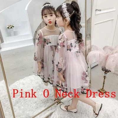 pink O neck dress Г. Весенние милые детские платья с длинными рукавами, одежда для девочек Высококачественная детская одежда для маленьких девочек платье принцессы От 3 до 11 лет - Цвет: pink O neck dress