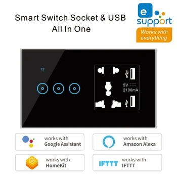 

1/2/3 Gang WiFi Smart Switch Universal Plug Socket 5 Holes USB Charger Touch Wall Light Switches Work with Alexa Google Home