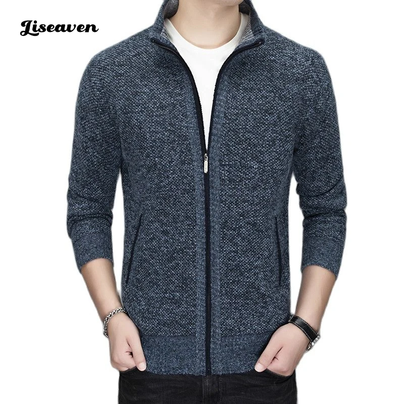 

Liseaven Mens Thick Jacket for Winter Men Sweaters Slim Fit Stand Collar Thick Warm Cardigan Coats