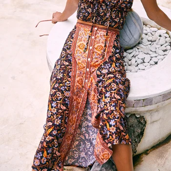 

Daisy Chain Maxi Skirt Women Cotton High Waist Elastic Split Skirts Female Faldas 2020 Summer Boho Beach Vintage Long Skirt