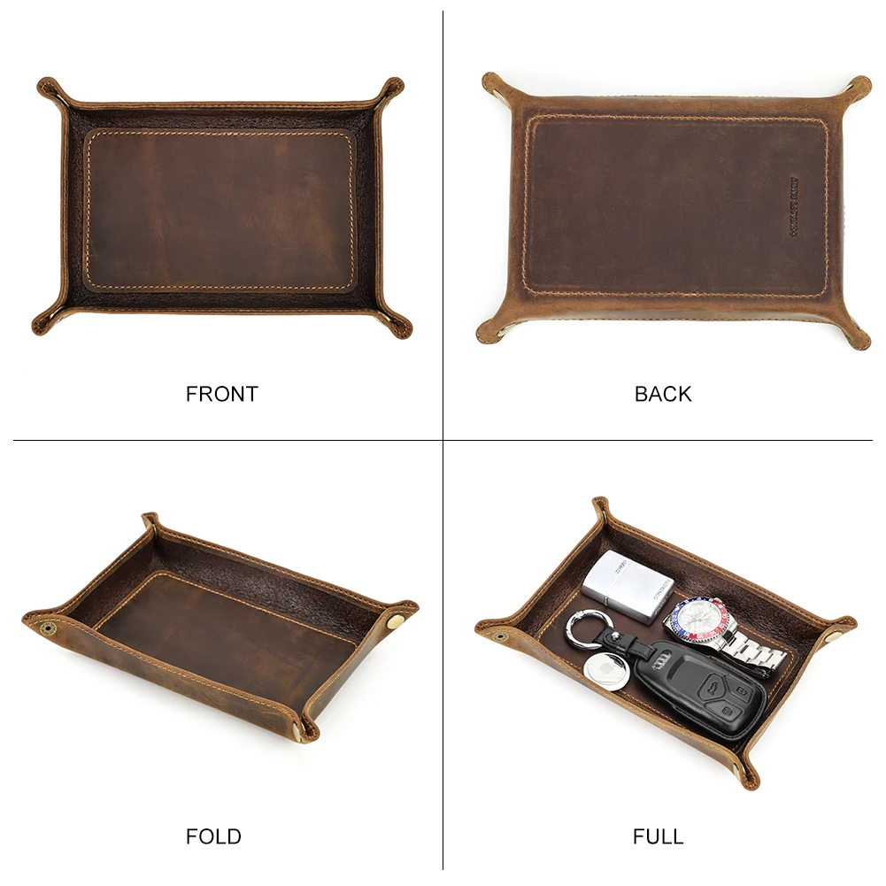 Leather Storage Pouch Genuine Leather Desktop Storage Tray For Jewelry Key