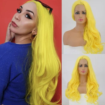 

Charisma Long Wavy Hair Yellow Wig Middle Part Synthetic Lace Front Wig High Temperature Lace Wigs for Women Cosplay Wigs