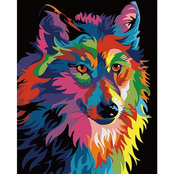 

QIFU40×50cm Frameless Colorful Wolf Animals Diy Oil Painting Canvas Painting Pictures By Numbers Picture For Kids Room Art Decor