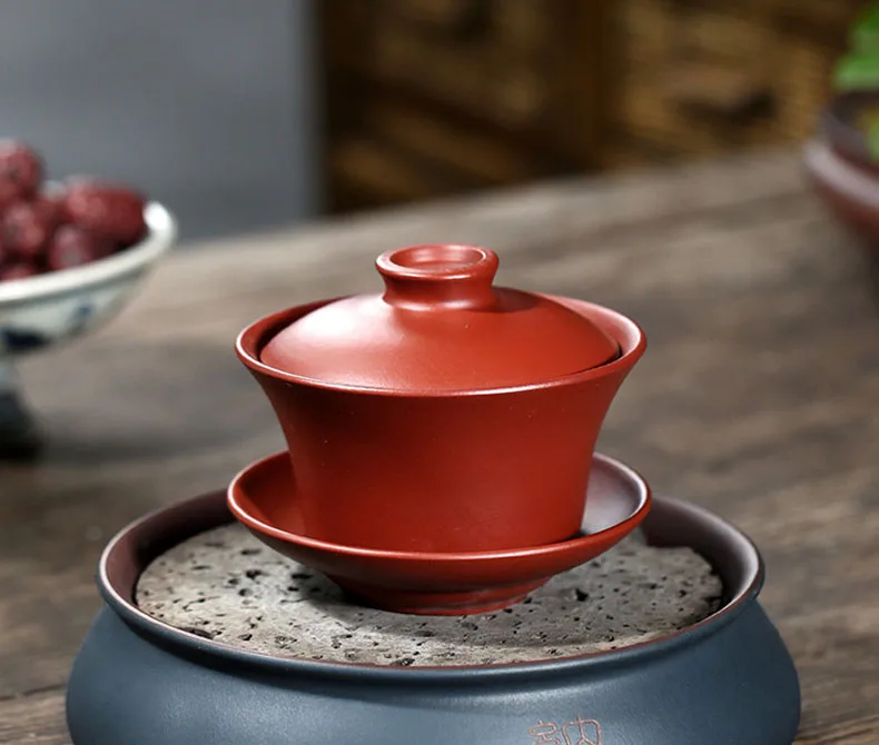 Gaiwan 210 мл, чайная чаша из натуральной фиолетовой глины, набор с крышкой и блюдцем, Исин, чайная супница, мастер-чашка, чайная посуда, посуда для напитков, контейнер для декора