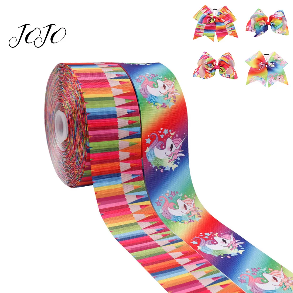 

JOJO BOWS 75mm 2y Grosgrain Ribbon Printed Colored Pencil Gradual Unicorn DIY Hairbow Materials Box Wrapping Holidays Decoration