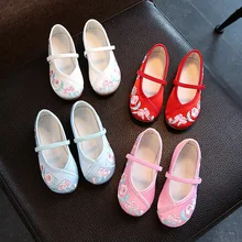 Детская обувь для девочек; детская повседневная Тканевая обувь с вышивкой; обувь для девочек в китайском стиле; Танцевальная обувь в национальном стиле «Старый Пекин»