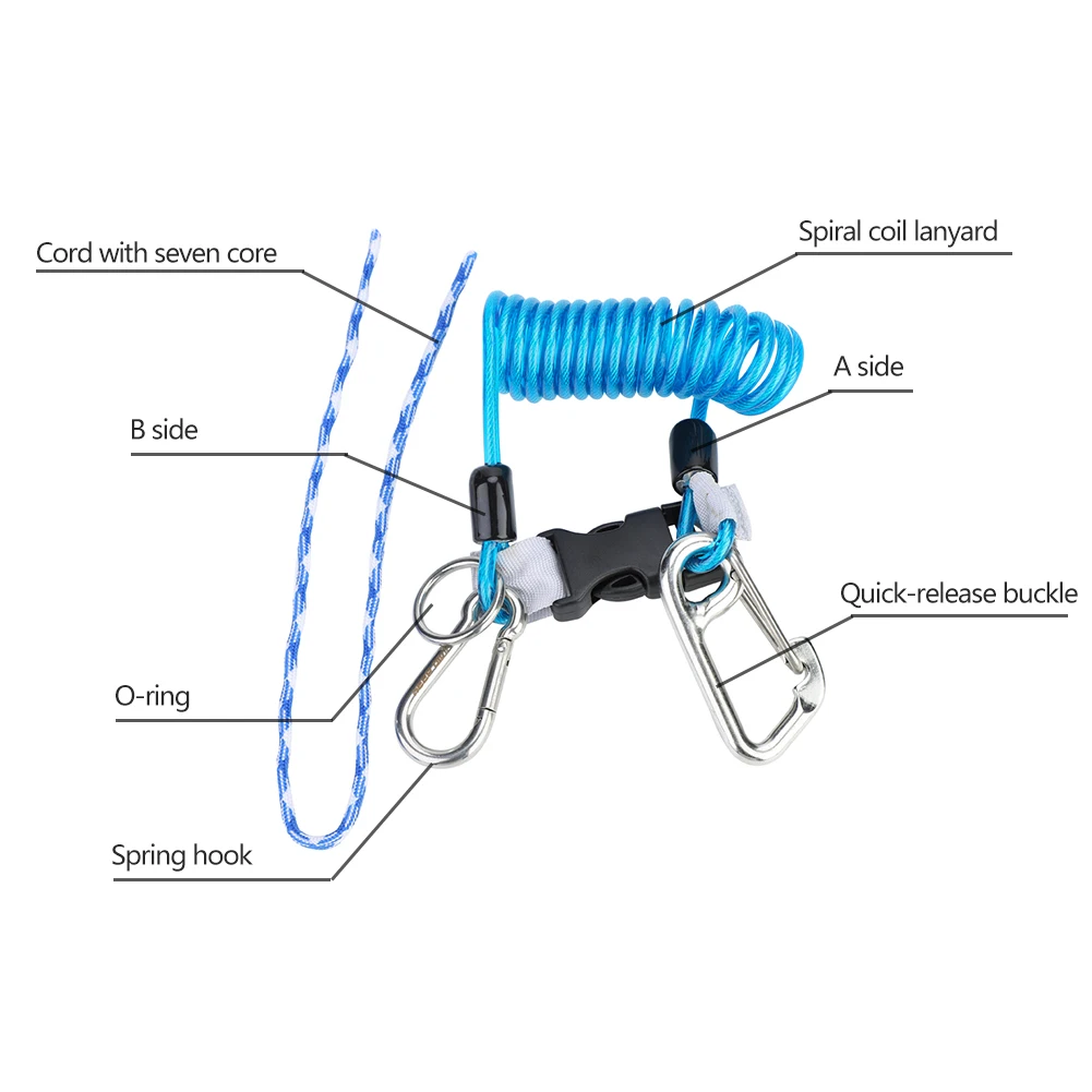 Наружный инструмент Горячая подводное плавание анти-потеря спиральная пружина шнур безопасности аварийный инструмент с одной быстроразъемной пряжкой