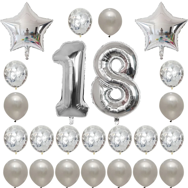 Набор воздушных шаров на день рождения, воздушные шары из фольги в виде цифр, воздушный шар "Конфетти" 18 20 25 30, латексный шар для украшения дня рождения