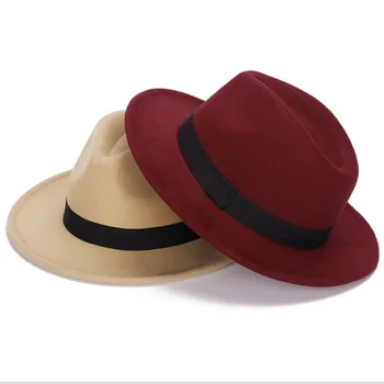 

Fashion Retro Men / Women Wool Felt Jazz Panama Derby Wide Brim Fedora Hat Cap
