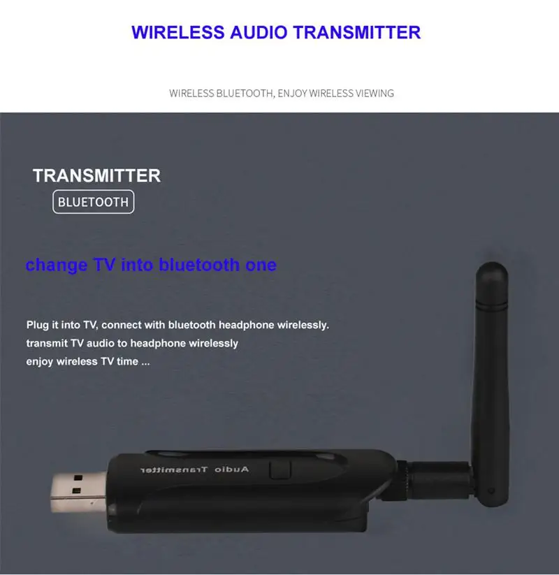 MeterMall B5 Bluetooth Transmitter Wireless Audio Stereo Adapter With 3.5mm Output, External Antenna For PC Laptop TV Headphones
