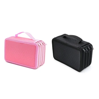 

2Pcs 72 Holes 4 Layers Pencil Case for School Student Oxford Bag Marker Storage Colored Pencils Pen School Supplies Pink & Black