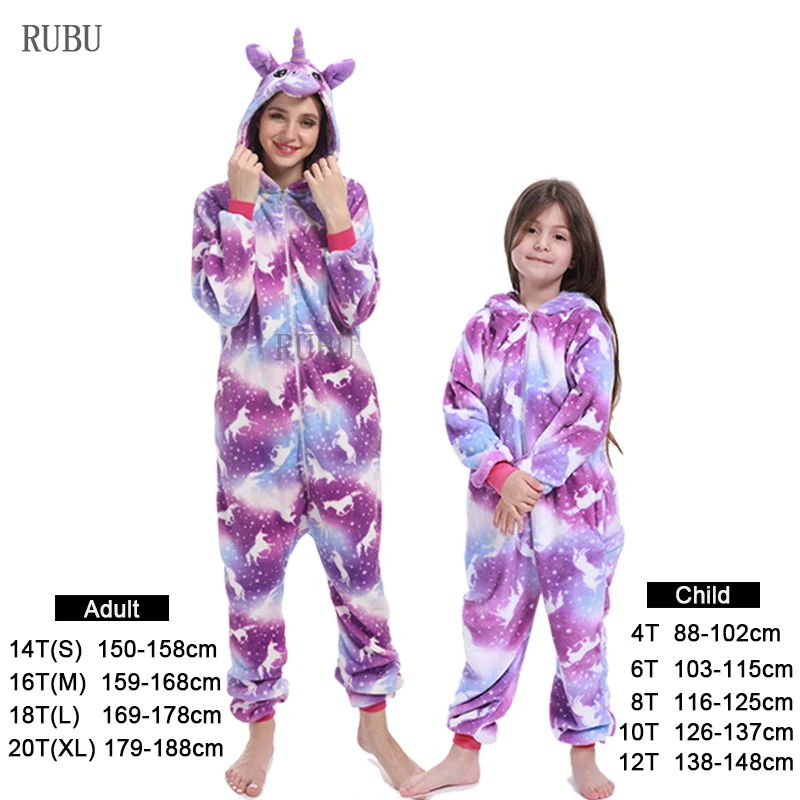 Winter Adult Kigurumi Pajamas Unicorn For Children Baby Girls Pyjamas Boys Sleepwear Animal Licorne Onesie Kids Costume Jumpsuit - Color: Purple Pegasus