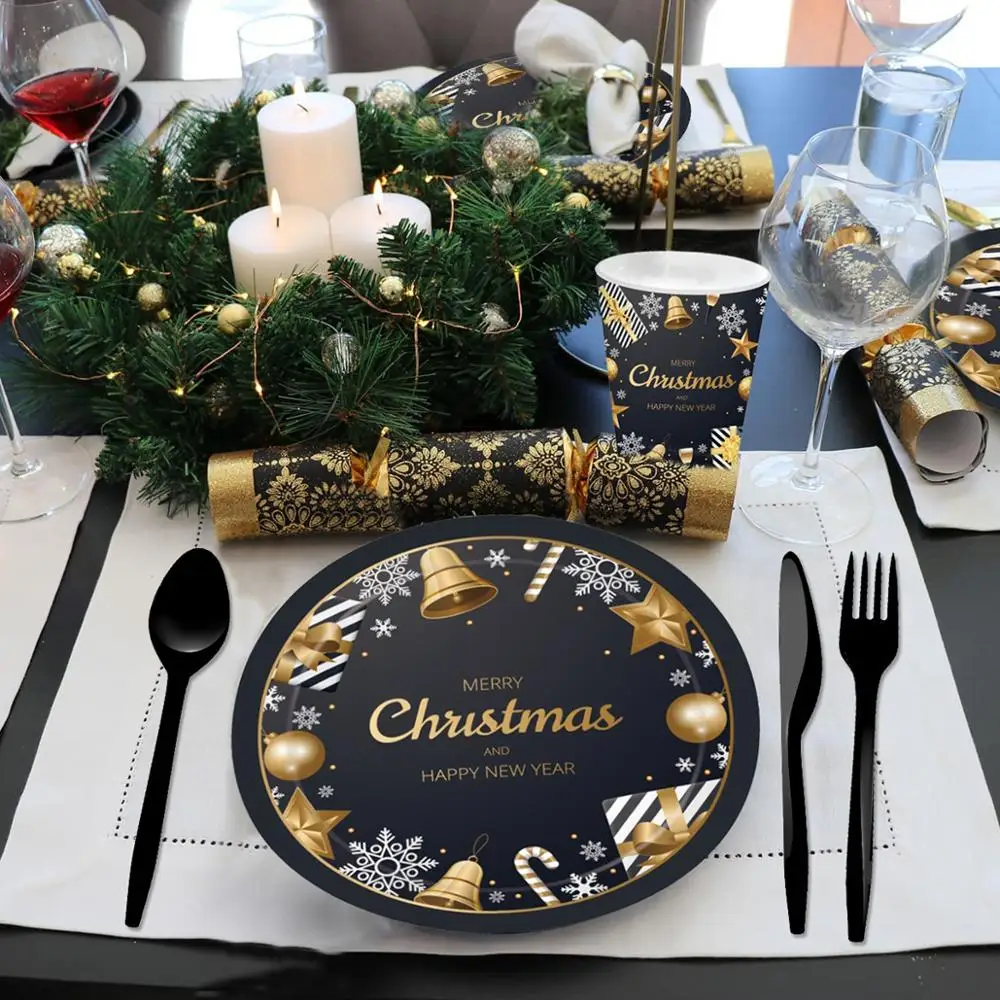 Рождественская посуда FENGRISE, Новогодние рождественские украшения для дома, рождественские одноразовые столовые приборы