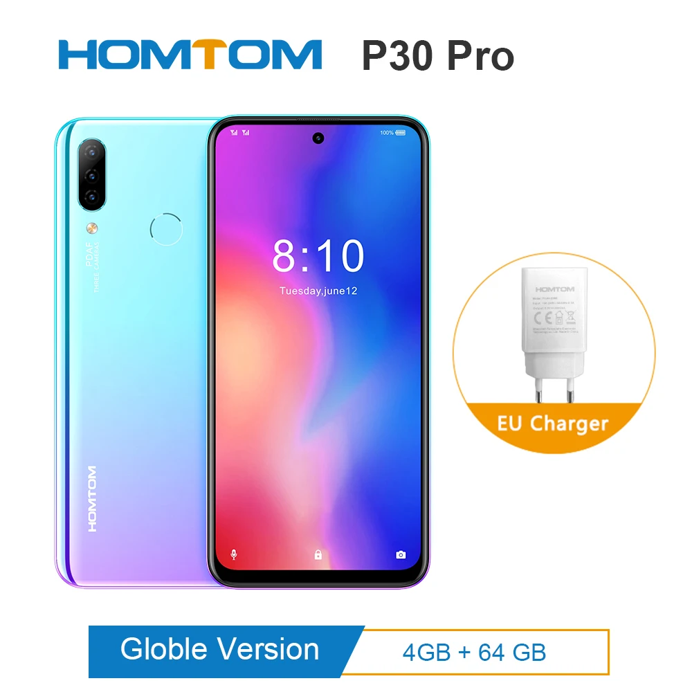  Original HOMTOM P30 pro Android 9.0 MTK6763 Octa Core 4GB 64GB Glass case Smartphone 6.41inch 4000m