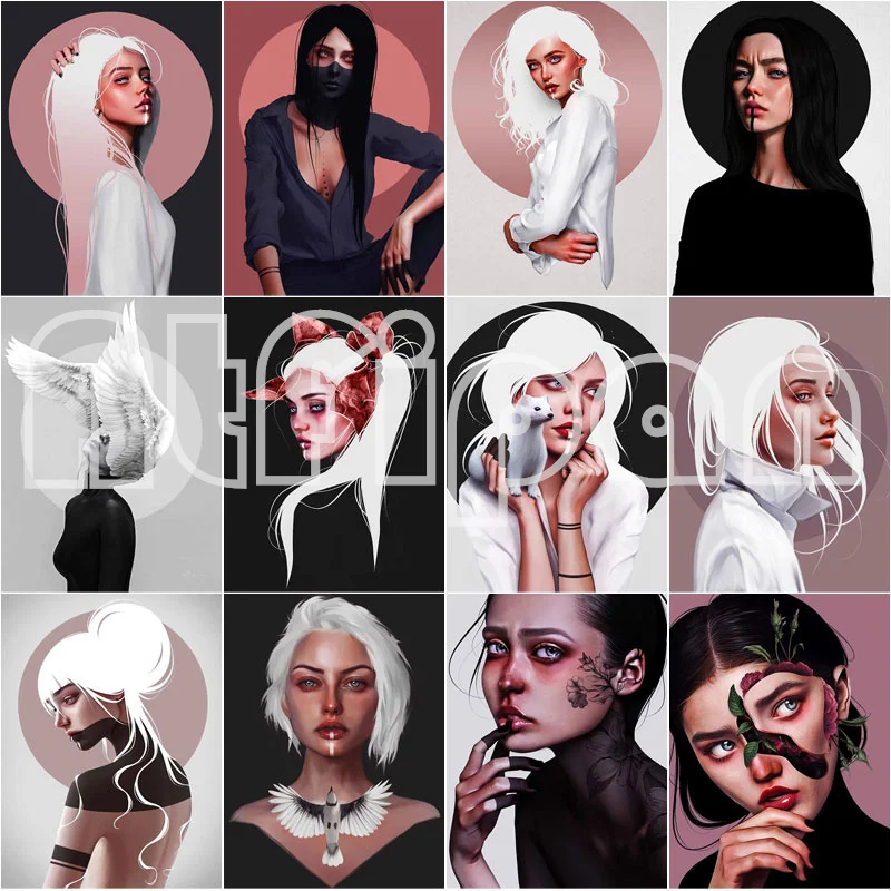 Черно-белое искусство 5D сделай сам алмазная живопись модная девушка вышивка