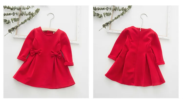 Новое Осеннее хлопковое красное однотонное платье с бантом для маленьких девочек вечерние платья принцессы с длинными рукавами для маленьких детей 8861