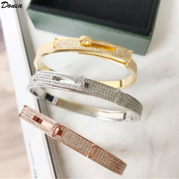 

Donia Jewelry Fashion luxury rose gold bracelet gold wide version with AAA zircon bracelet lovers open bracelet gift