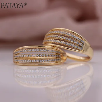 

PATAYA New New Micro-wax Inlay Hollow Rings 585 Rose Gold Natural Zircon Women Romantic Fine Rings Wedding Party Fashion Jewelry