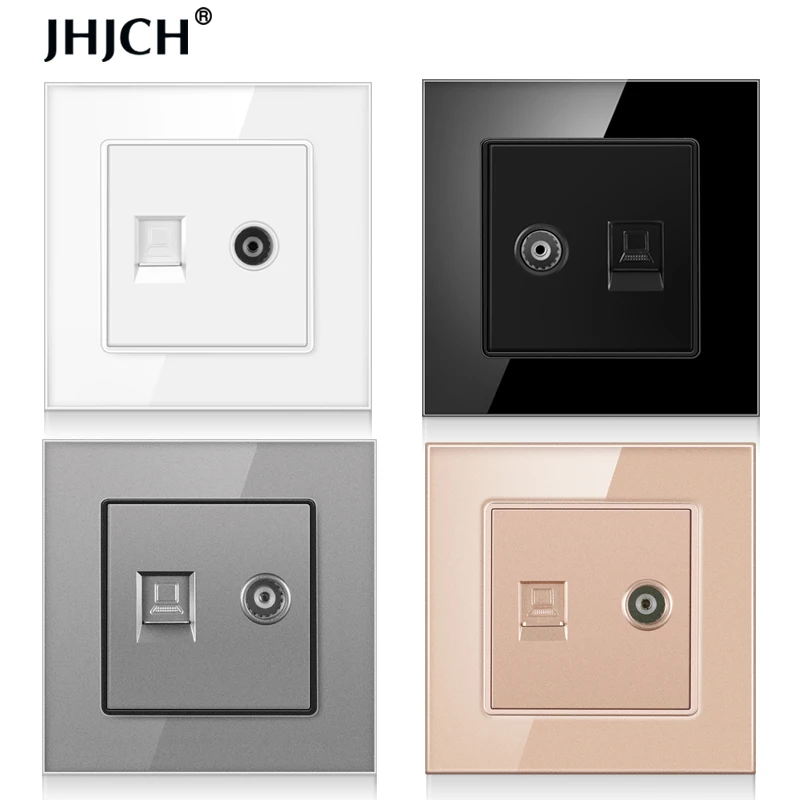 Jhjch Presa A Muro Con Pannello In Cristallo Con Presa Dati Per Computer Internet Cat6 Rj45 Tv Tel Presa Corrente Debole