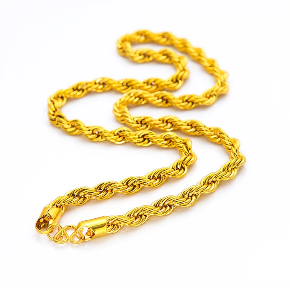 

6mm/7mm Rope Chain Necklace Men Yellow Gold Filled Rope Clavicle Chain Fashion Jewelry 60cm Long