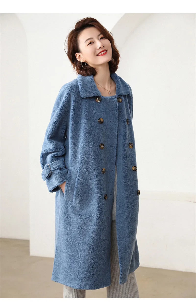Fur Coat Women Winter Coat with Belt Lapel Collar 2021 New Leather Coat Woolen Jacket Outwear