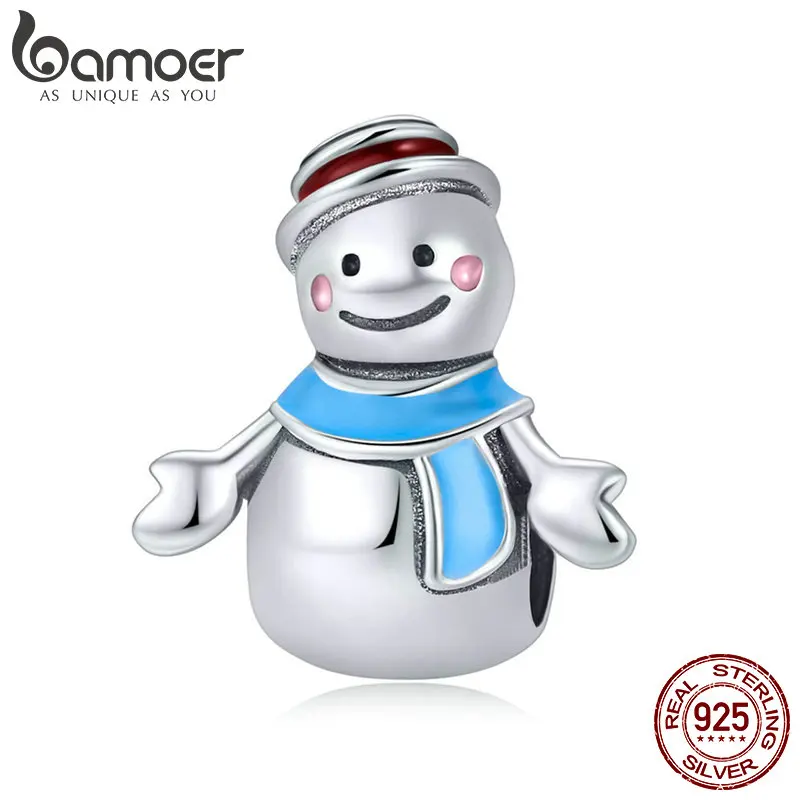 Подвески BAMOER Miss & Mr Snowman из настоящего серебра с эмалью подходящие для браслетов и