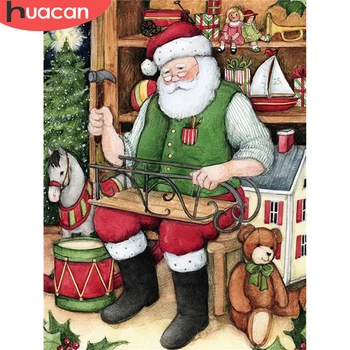 

HUACAN Diamond Painting Full Square Round Santa Claus Diamond Embroidery Christmas Home Decoration Handmade Gift