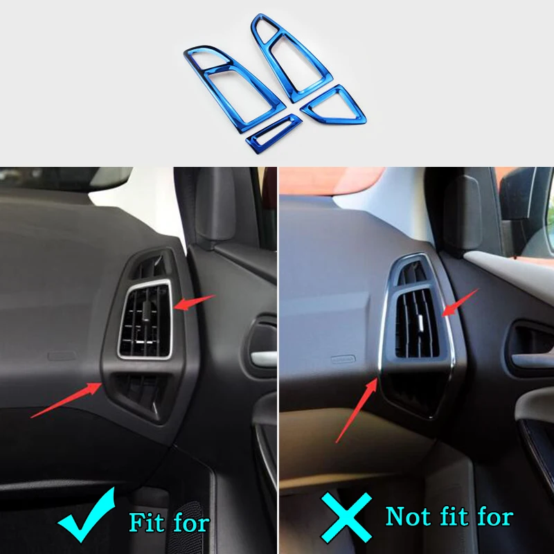 Для Ford Focus MK3- внутренняя панель из нержавеющей стали Кондиционер вентиляционная отделка 4 шт. LHD левая сторона - Название цвета: Синий