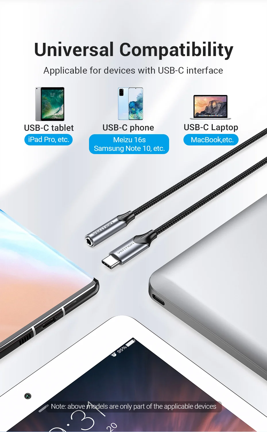 Vention Typ-C zu 3,5mm Kopfhöreranschluss-Adapter USB-C zu 3,5mm Audio-Kabel Aux-Kopfhörer-Audiokabel mit DAC-Chip für Samsung Galaxy – Detail 12