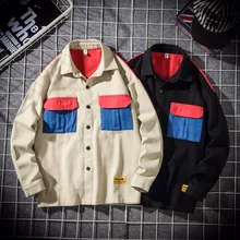 Contrast Color Jacket Men's Fashion Casual Retro Tooling Jackets Mens Streetwear Loose Hip Hop Bomber Jacket Men Outwear M-5XL