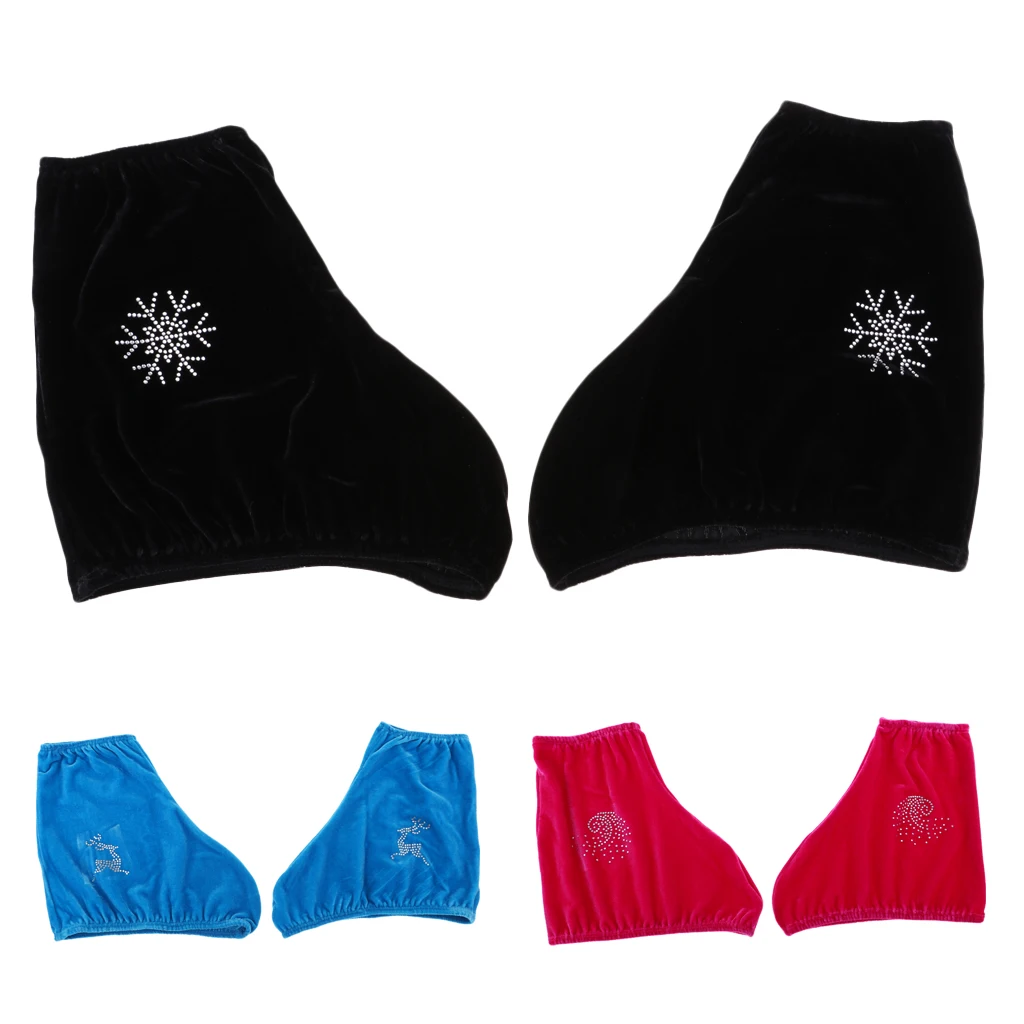 

1 Pair Ice Skating Roller Stake Velvet Boot Covers Overshoes Protecting Cloth with Sparkling Rhinestone Design