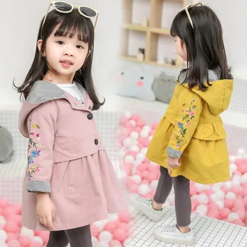 

Toddler Girl Clothes Baby Coat Children's Jacket Embroidered Pleated Trench Coat for Girls Hooded Fashion Cotton Jackets Outwear