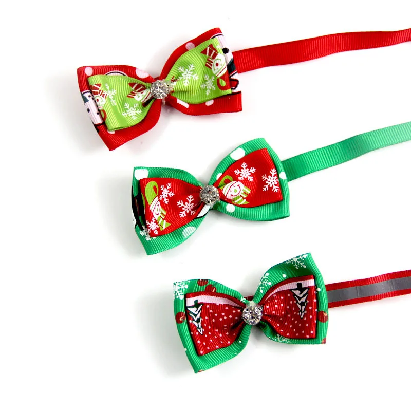 

New Fashion 200X Dogs Bow Ties for Christmas Pet Bow Ties with Rhinestones Adjustable Tie Collars Neckties Decorations Ornaments