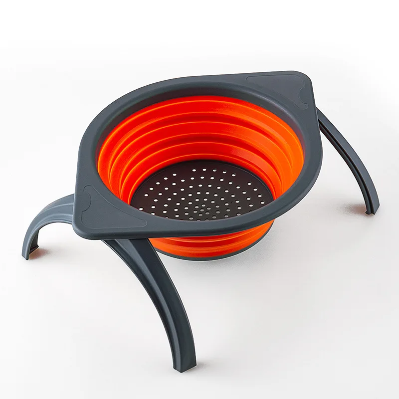 Orange Gray Складной Дуршлаг Сито для фруктов овощей стиральная корзина слив с кронштейном кухонная утварь кухонные принадлежности - Цвет: Orange Gray
