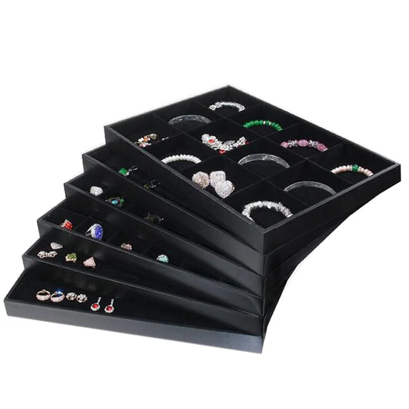 PU Frame Velvet Jewelry Tray Jewellery Organizer Rings Earrings Carrying Cases Necklaces Pendant Bracelet Display Gift Box Women luxurious white pu earrings bracelet jewellery display rings tray necklaces holder various models for woman option wholesale
