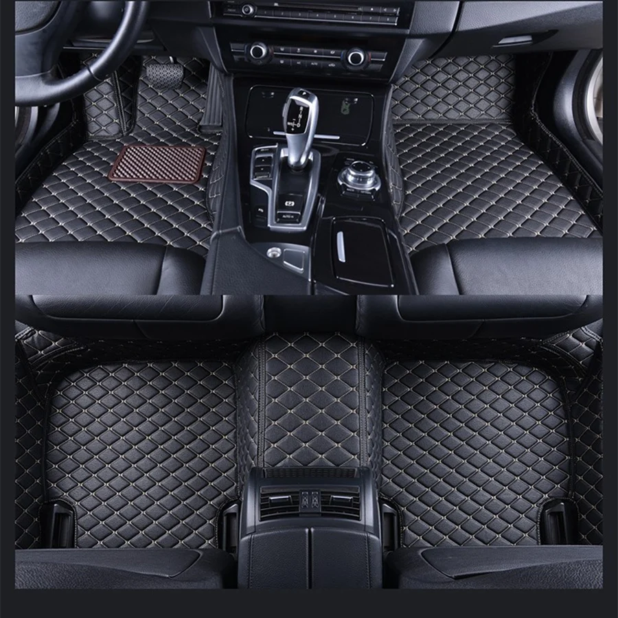BLACK BEIGE SJ универсальные автомобильные коврики, передние и задние напольные коврики для Porsche Panamera 4 места hybird - Название цвета: BLACK BEIGE