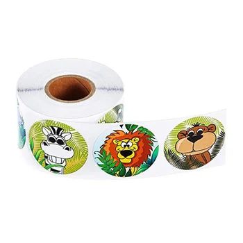 

2 Rolls Jungle Animals Adhesive Sticker Kids Cartoon Animals Stickers Children Party Sticker Decoration (500pcs/Roll)