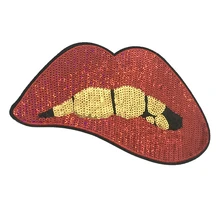 Новые Пользовательские золотые зубы красные губы рот термонаклейки с блестками патч для одежды DIY Вышитые аппликация большой