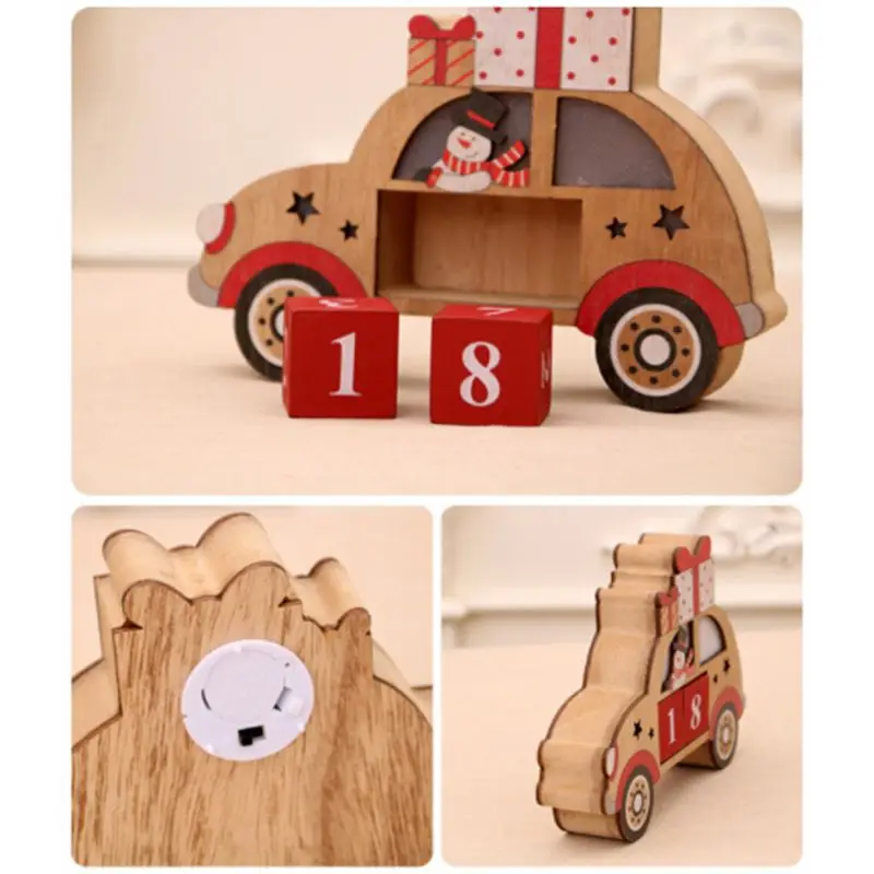

Christmas Wooden Advent Countdown Calendar LED Car Pattern With Painted Blocks X3UC
