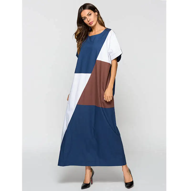 Multicolor Модное мусульманское женское платье Турецкий Дубай абайя мусулман арабское поклонение рабочая одежда лоскутное взрослое свободное Повседневное платье - Цвет: Multicolor