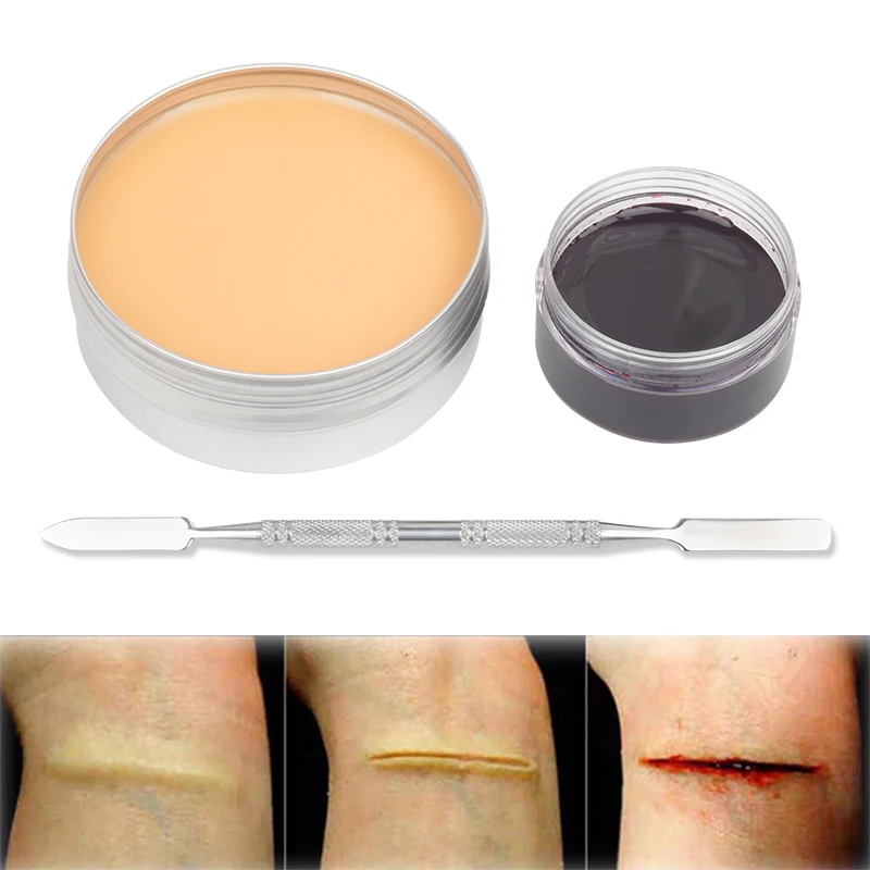 VERONNI SFX Makeup Kit Scars Wax Halloween Special Effects Stage Fake Wound Skin Wax with Spatula Stipple Sponge Fake Wood 3