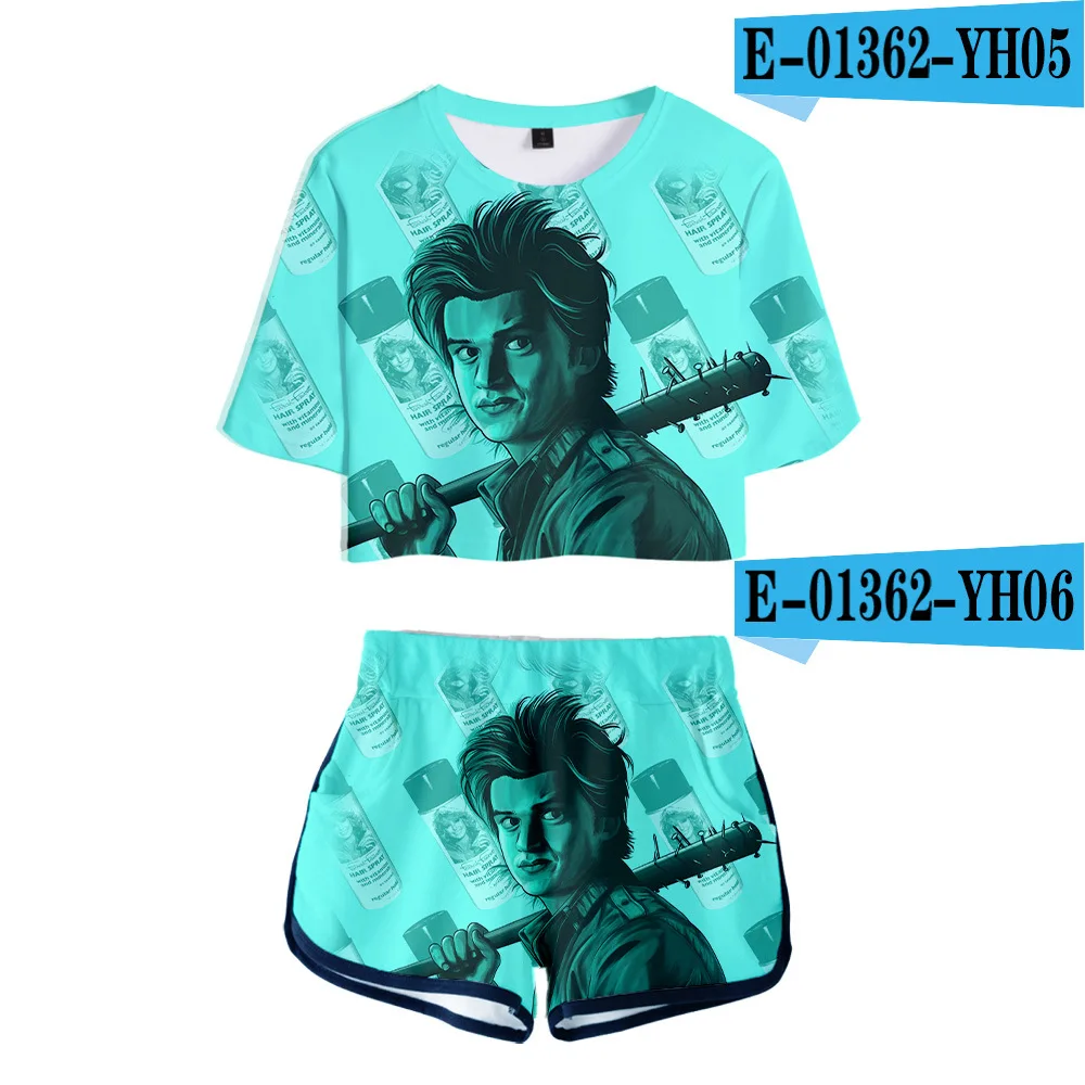 DLF 10-20Y TV Series Strange T Shirt Shorts Clothing Set Kids 3D Print Two Piece Sets Boys Crop Top and Elastic Shorts Sportsuit