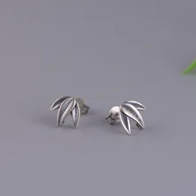 

Simple Retro Bamboo Leaf 925 Sterling Silver Stud Earrings Jewelry for Women 2021 Thai Silver Cute Small Piercing Earrings EH011